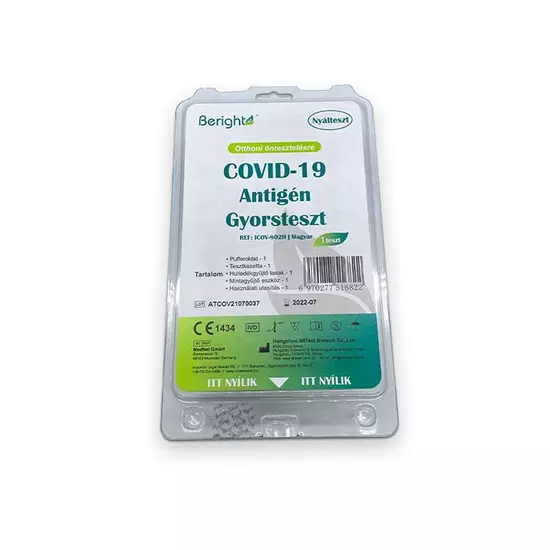 ALLTEST Beright COVID-19 antigén nyálteszt otthoni felhasználásra - 1 db tesztkészlet (nyálból - tölcséres)