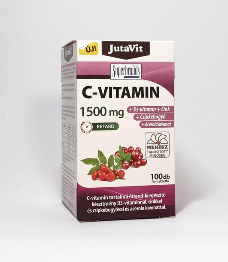JutaVit C-vitamin 1500mg tabletta csipkebogyó+D3-vitamin+acerola+cink 100db