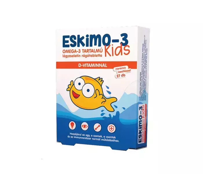 Eskimo 3 Kids Omega-3 D-vitamin rágótabletta narancs 27x